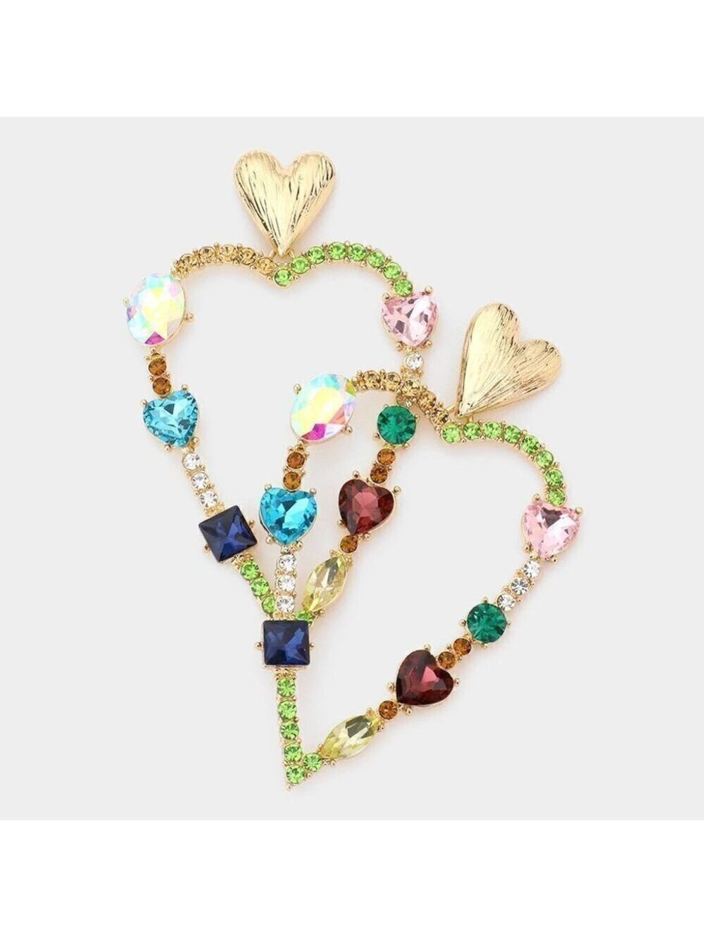 NEW Multi Stone Embellished Open Heart Dangle Earrings Evening